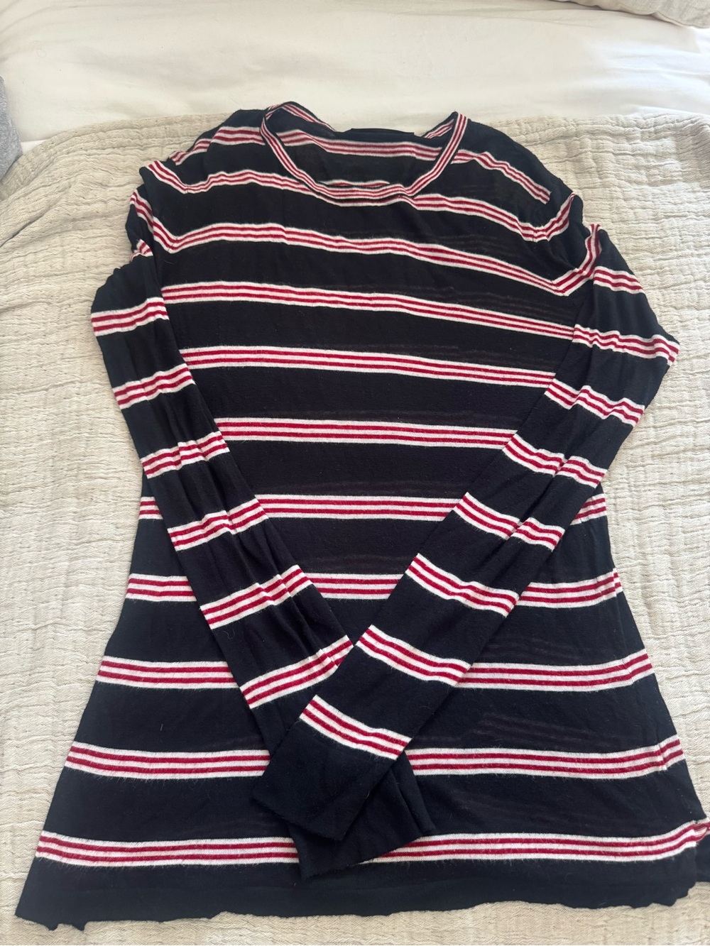 Jenni Kayne Black Long Sleeve Top with Red and White Stripes